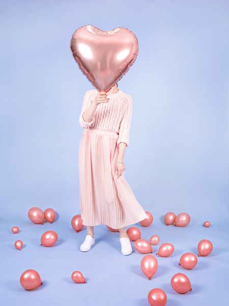 BALLON ALUMINIUM COEUR OR ROSE 45CM