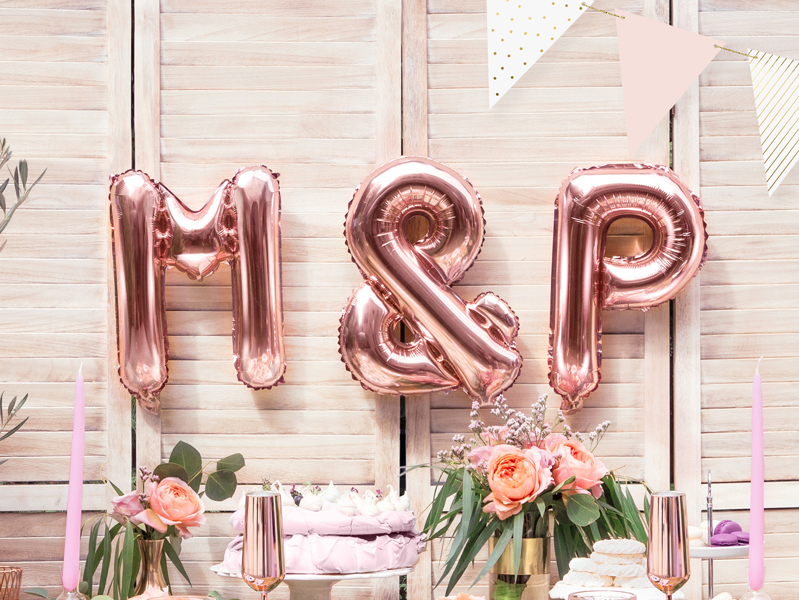 BALLON LETTRE « M » OR ROSE
