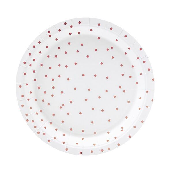 ASSIETTES BLANCHE PASTEL POIS OR ROSE