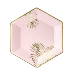 [TPP54-081J] ASSIETTES ROSE PASTEL FEUILLE OR