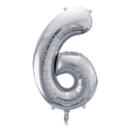 [FB1M-6-018] BALLON CHIFFRE « 6 » ARGENTÉ 86cm